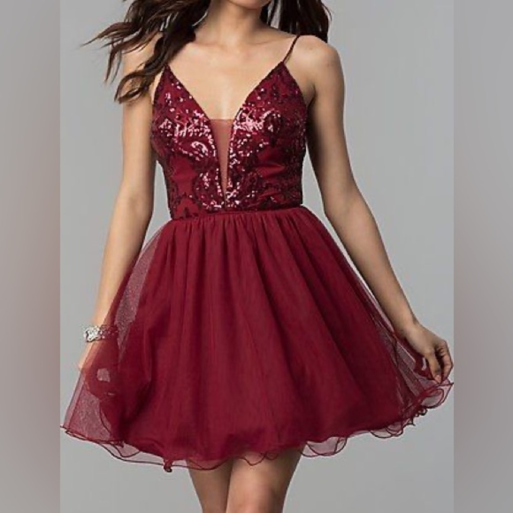 Wine Red Sequin Bodice Party Dress